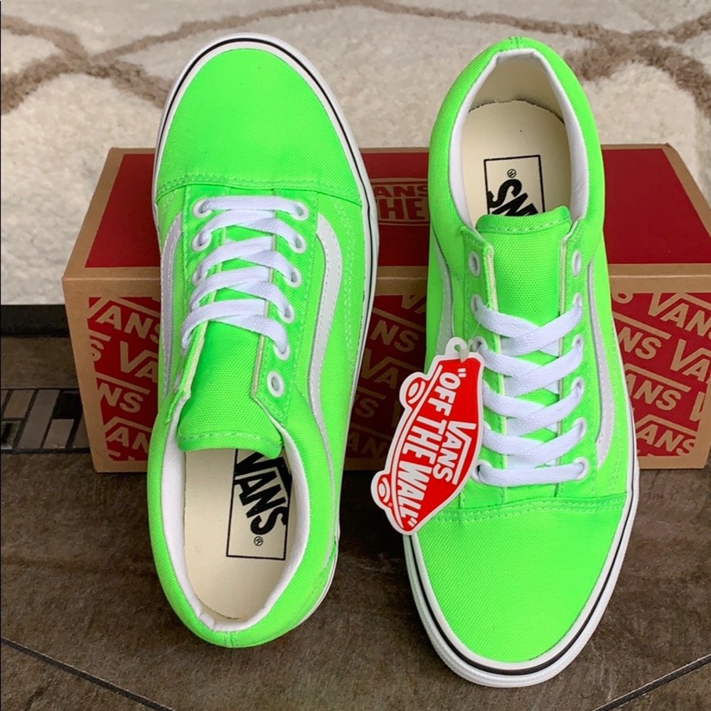 ••VANS OLD SKOOL NEON GREEN GECKO/TRUE WHITE men’s - Picture 12 of 16